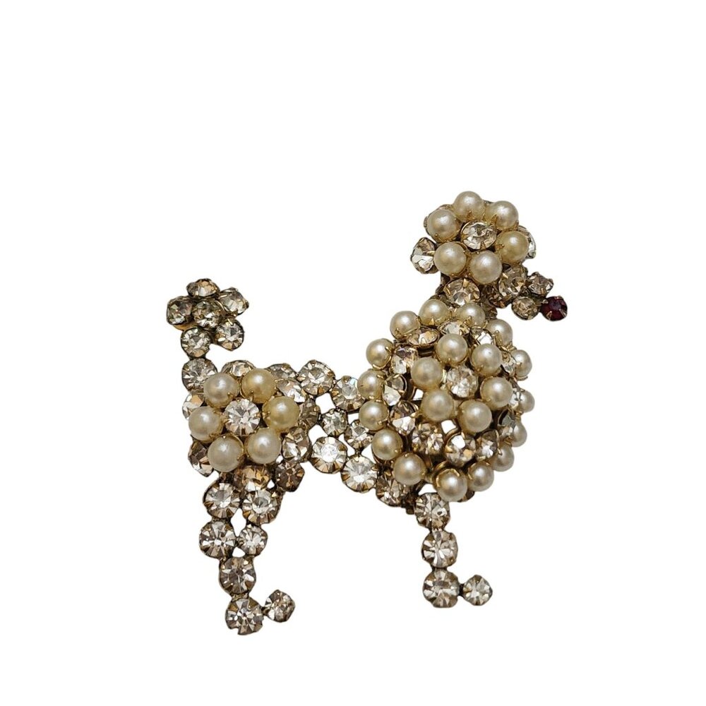 Unsigned Schreiner Rare Unsigned Pearl and Rhinestone Poodle Brooch (A5763)